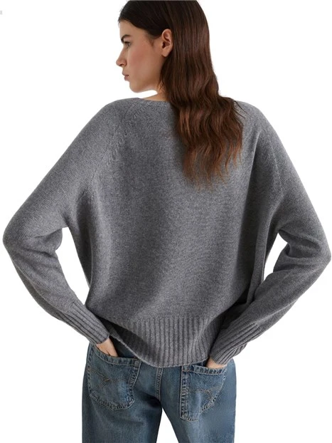 MAGLIA SCOLLO A BARCA MISTO CASHMERE SPIDER DONNA GRIGIO