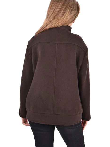 CAPPOTTO CORTO MISTO LANA CON BOTTONI AUTOMATICI DONNA MARRONE