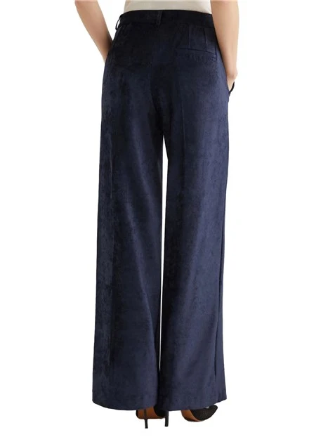 PANTALONE PALAZZO IN VELLUTO A COSTE AVANA DONNA BLU
