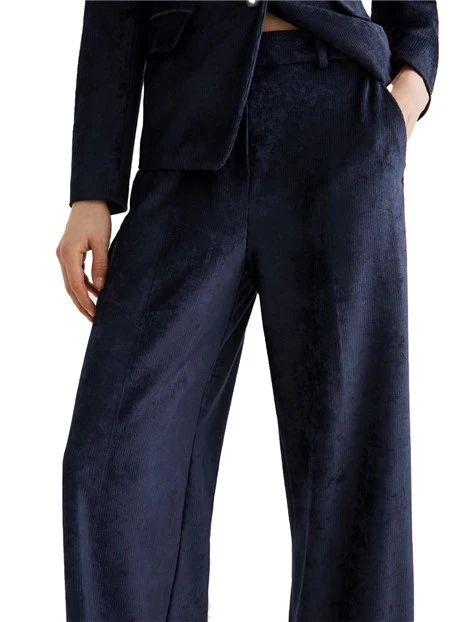 PANTALONE PALAZZO IN VELLUTO A COSTE AVANA DONNA BLU