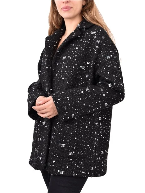 CAPPOTTO CORTO CON PAILLETTES DONNA NERO