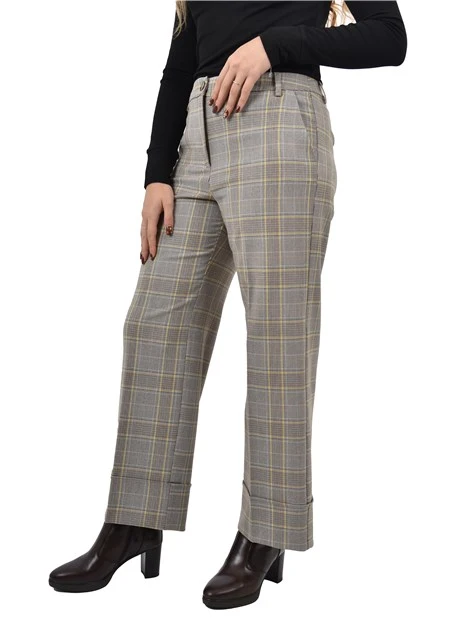 PANTALONE CHINO FANTASIA CON BOTTONE A VISTA DONNA MARRONE