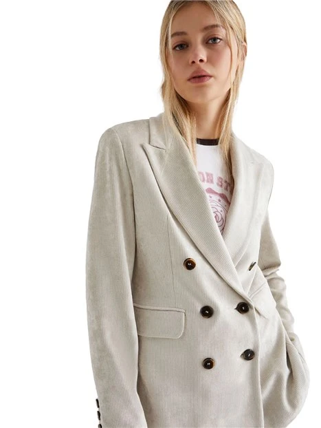 GIACCA BLAZER DOPPIOPETTO IN VELLUTO A COSTE CEPPO DONNA AVORIO