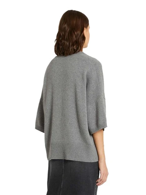 MAGLIA SCOLLO A V  RIFINITO A COSTINA DONNA GRIGIO