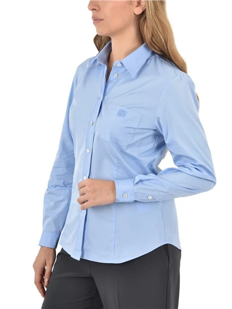 CAMICIA IN COTONE CON TASCHINO E RICAMO DONNA AZZURRO