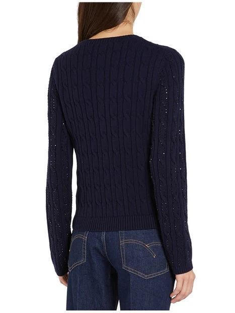 MAGLIA GIROCOLLO IN MISTO LANA CON LAVORAZIONE A TRECCE DONNA BLU