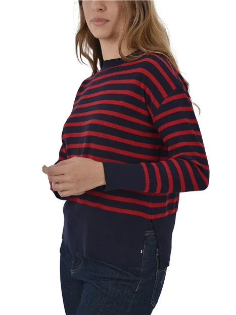 MAGLIA GIROCOLLO IN MISTO COTONE DONNA BLU - ROSSO