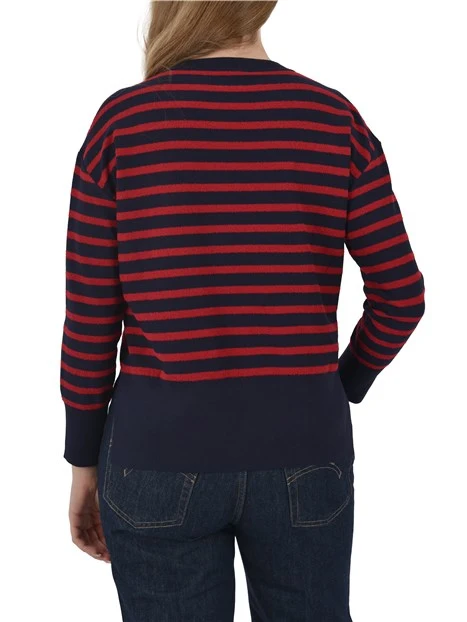 MAGLIA GIROCOLLO IN MISTO COTONE DONNA BLU - ROSSO