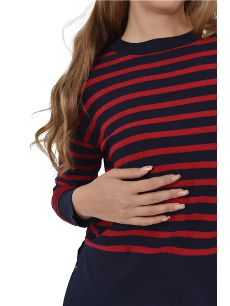 MAGLIA GIROCOLLO IN MISTO COTONE DONNA BLU - ROSSO