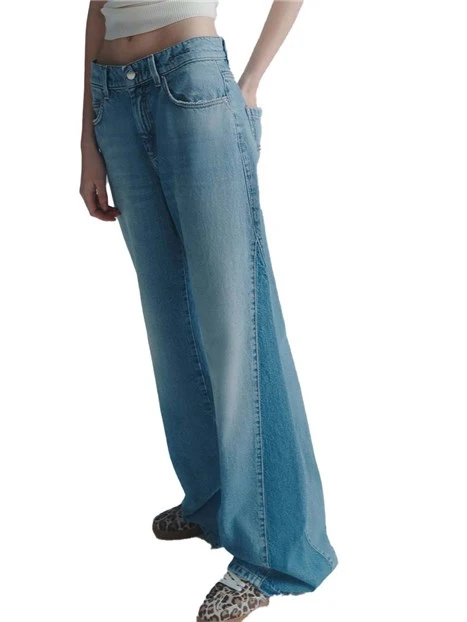 JEANS PALAZZO CON BOTTONE A CHIDO PERSONALIZZATO DONNA BLU