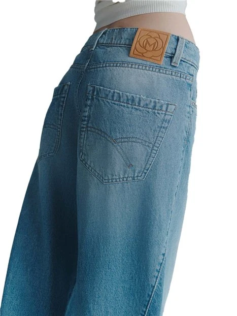 JEANS PALAZZO CON BOTTONE A CHIDO PERSONALIZZATO DONNA BLU