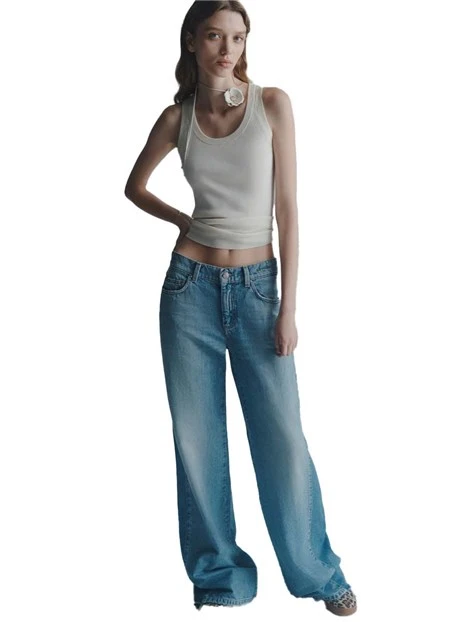 JEANS PALAZZO CON BOTTONE A CHIDO PERSONALIZZATO DONNA BLU