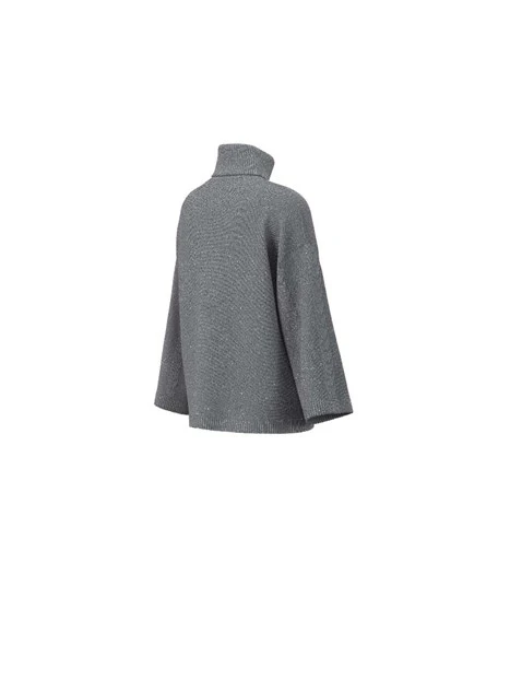 MAGLIA DOLCEVITA CON PAILLETTES E LAVORAZIONE A TRECCE DONNA GRIGIO
