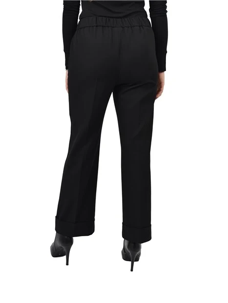 PANTALONI CHINO CON ELASTICO IN VITA E RISVOLTO DONNA NERO
