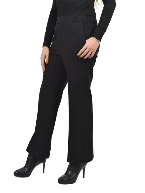 PANTALONI CHINO CON ELASTICO IN VITA E RISVOLTO DONNA NERO
