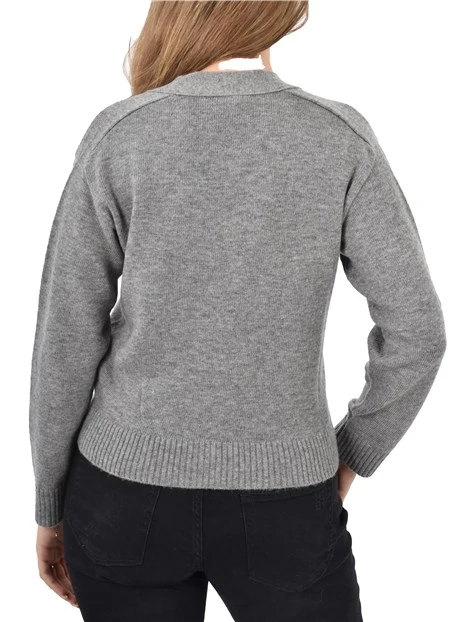 CARDIGAN IN FILATO MISTO LANA DONNA GRIGIO