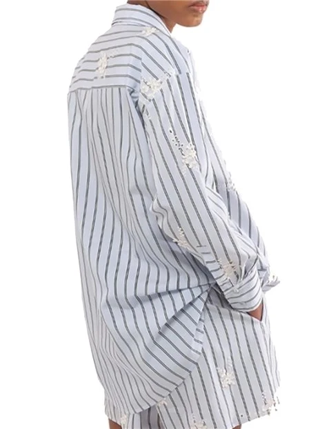 CAMICIA  OVER CON RICAMO IENE DONNA AZZURRO