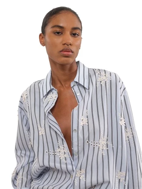 CAMICIA  OVER CON RICAMO IENE DONNA AZZURRO