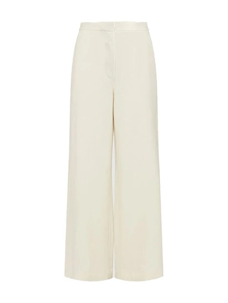 PANTALONE A PALAZZO IN MISTO LINO DONNA PANNA
