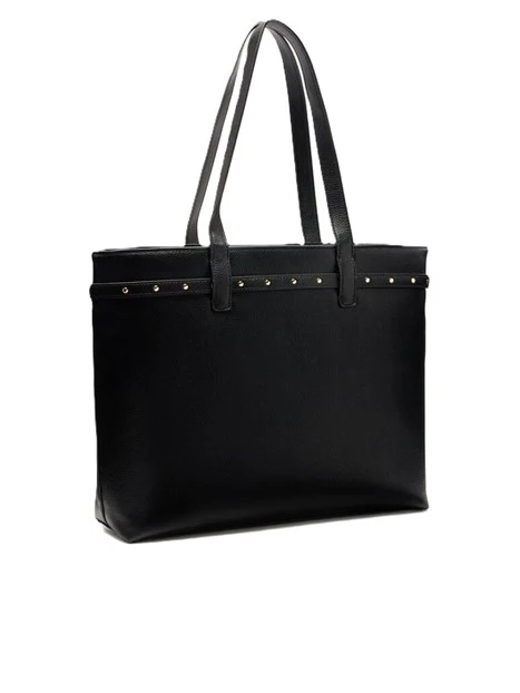 BORSA A SPALLA CON CINTURINO E LOGO DONNA NERO