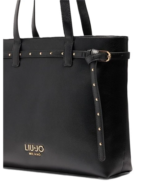 BORSA A SPALLA CON CINTURINO E LOGO DONNA NERO