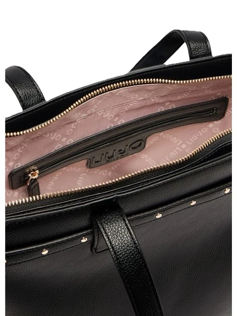 BORSA A SPALLA CON CINTURINO E LOGO DONNA NERO