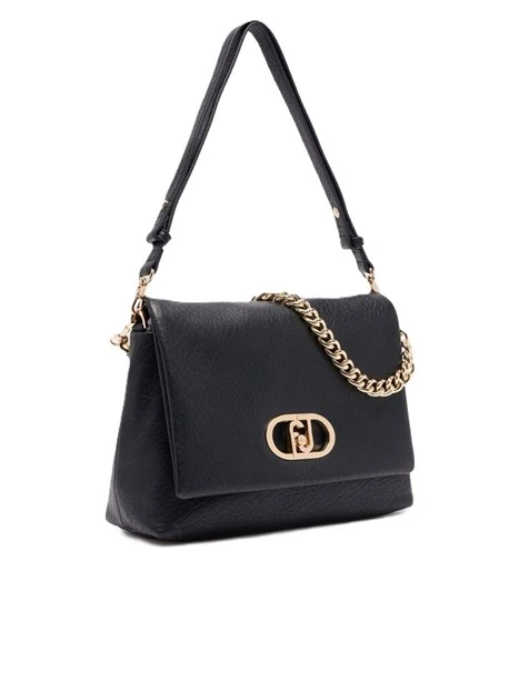 BORSA A SPALLA CON LOGO E MANICO A CATENA RIMOBIVIBILE DONNA NERO