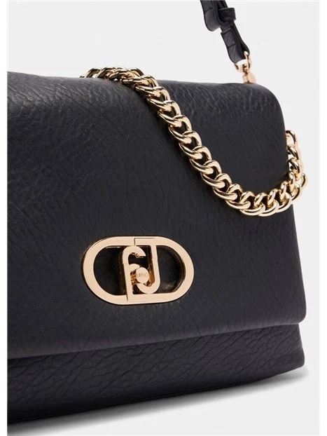 BORSA A SPALLA CON LOGO E MANICO A CATENA RIMOBIVIBILE DONNA NERO