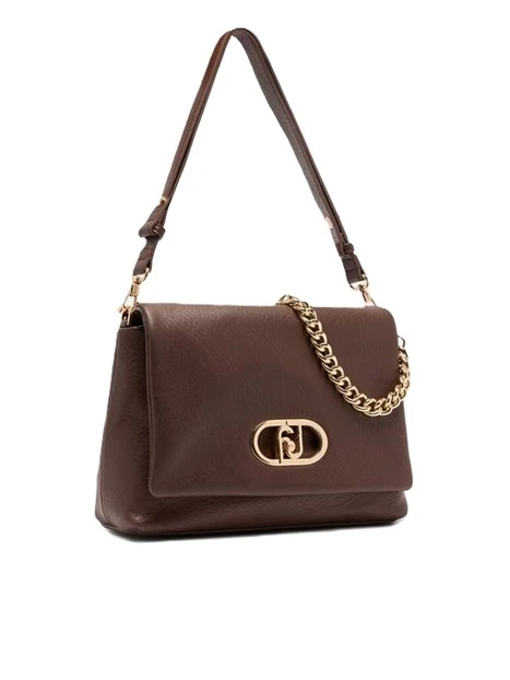 BORSA A SPALLA CON LOGO E MANICO A CATENA RIMOBIVIBILE DONNA MARRONE