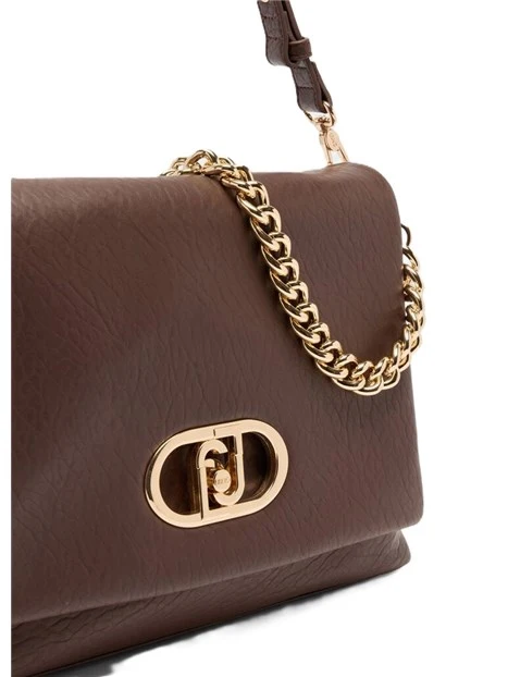 BORSA A SPALLA CON LOGO E MANICO A CATENA RIMOBIVIBILE DONNA MARRONE