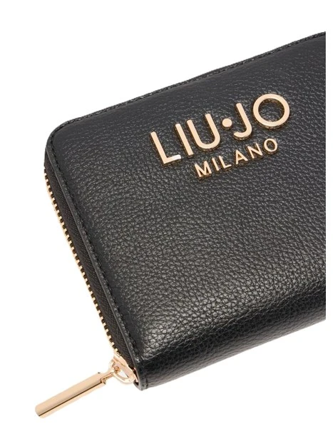 PORTAFOGLIO CON ZIP LOGO STAMPA EFFETTO BOTTALATO DONNA NERO