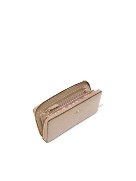 PORTAFOGLIO GRANDE CON ZIP E LOGO DONNA BEIGE