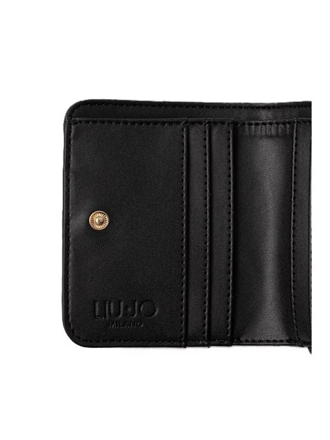 PORTAFOGLIO COMPATTO CON LOGO E DETTAGLI DORATI DONNA NERO