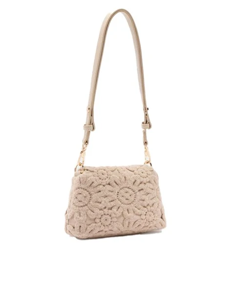 BORSA A SPALLA RICAMATA DONNA AVORIO