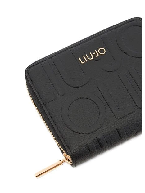 PORTAFOGLIO CON ZIP E LOGO A RILIEVO DONNA NERO