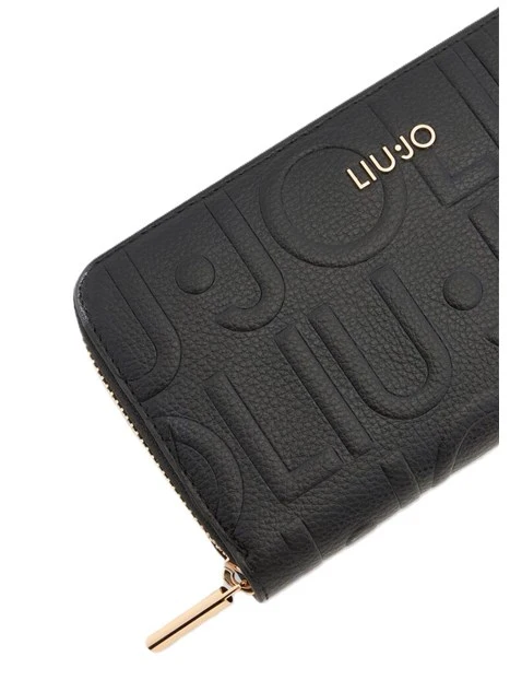 PORTAFOGLIO GRANDE CON ZIP E  LOGO IN RILIEVO DONNA NERO