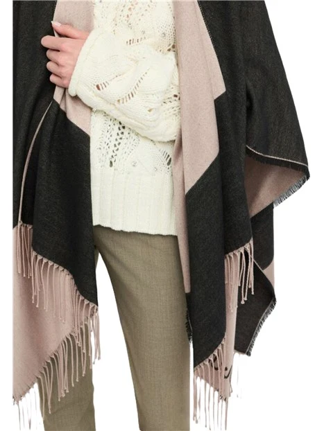 PONCHO CON LOGO E FRANGE DONNA NERO