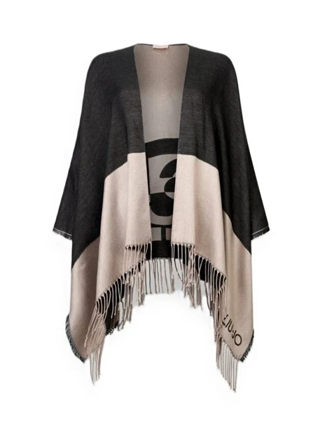 PONCHO CON LOGO E FRANGE DONNA NERO