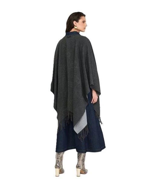PONCHO CON LOGO E FRANGE  DONNA GRIGIO