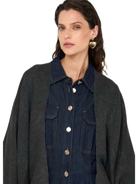 PONCHO CON LOGO E FRANGE  DONNA GRIGIO