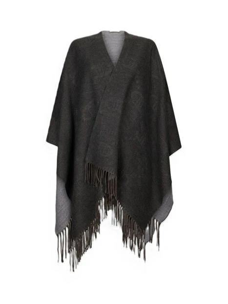 PONCHO CON LOGO E FRANGE  DONNA GRIGIO