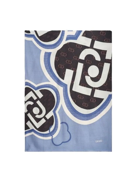 STOLA CON STAMPA LOGO E BORDI SFRANGIATI DONNA BLU