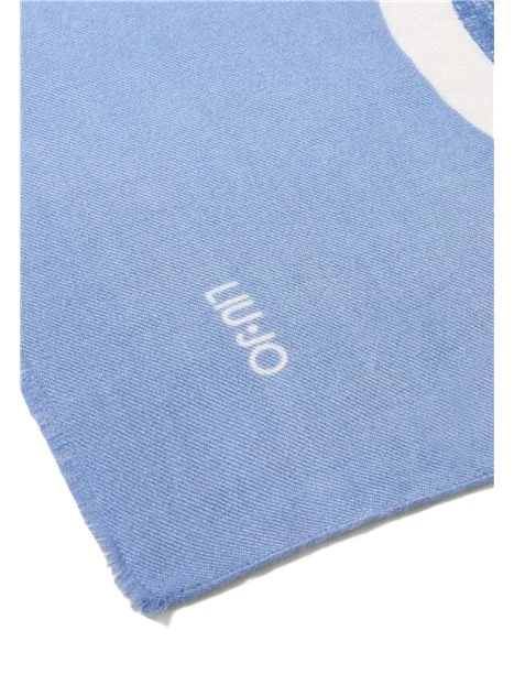 STOLA CON STAMPA LOGO E BORDI SFRANGIATI DONNA BLU