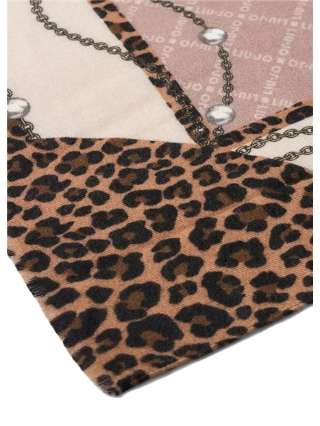 STOLA CON STAMPA ANIMALIER E LOGO DONNA BEIGE