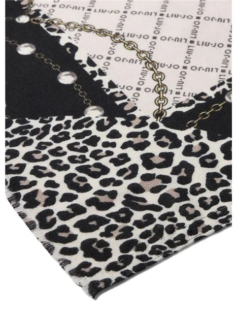 STOLA CON STAMPA ANIMALIER E LOGO DONNA NERO