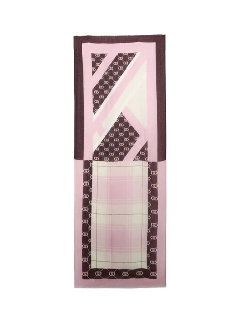 STOLA CON STAMPA CHECK E LOGO DONNA ROSA