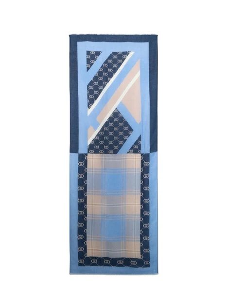 STOLA CON STAMPA E  BORDI SFRANGIATI  DONNA BLU