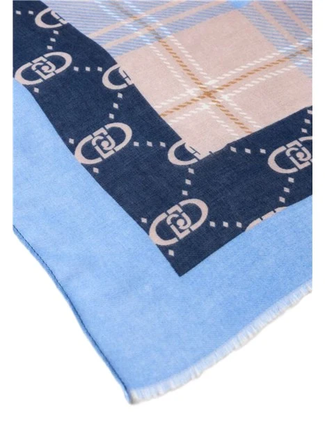 STOLA CON STAMPA E  BORDI SFRANGIATI  DONNA BLU