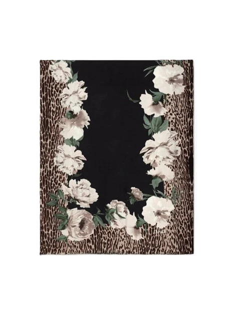 STOLA CON STAMPA ANIMALIER FLOREALE DONNA NERO