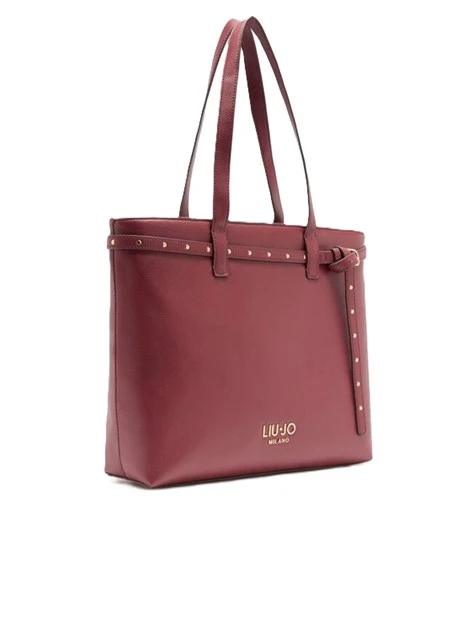 BORSA A SPALLA CON LOGO E MOTIVO ZIP LATERALE DONNA BORDEAUX